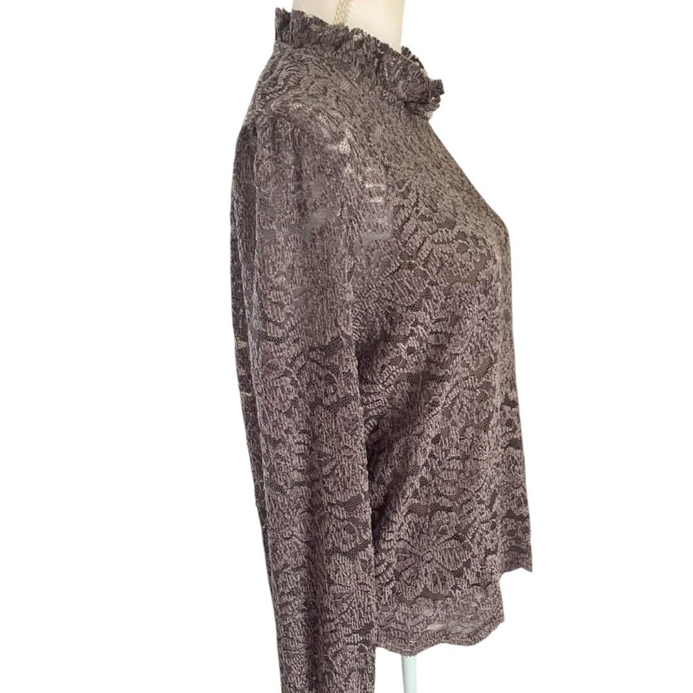 NWT Eri + Ali Delano Lace Mock Neck Top Size Large Taupe Anthropologie - Picture 3 of 11